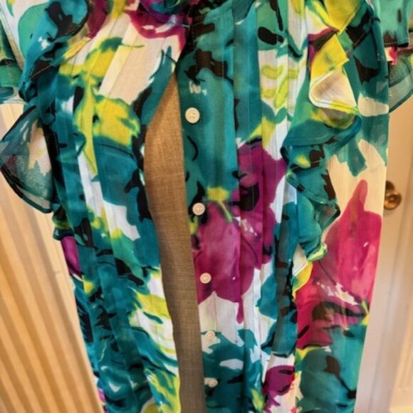 Beautiful Colored short sleeves blouse size L buttoned front - Picture 3 of 4